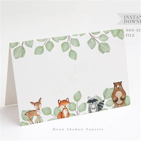 Editable Woodland Baby Shower Food Tent Cards Template Rustic Etsy
