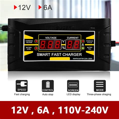 Smart Fast Car Motorcycle Battery Charger 12v 6a Full Automatic Lcd
