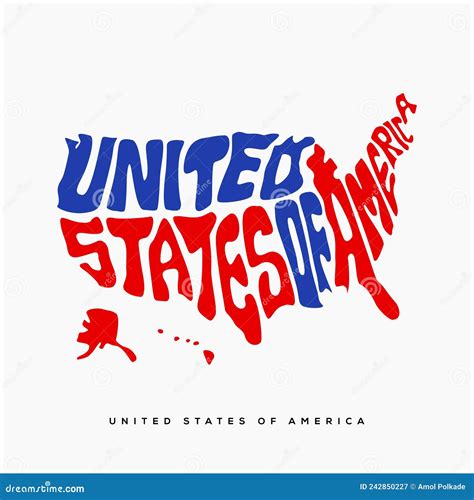 United State Of America Map Lettering Usa Map Typography In Flag Color