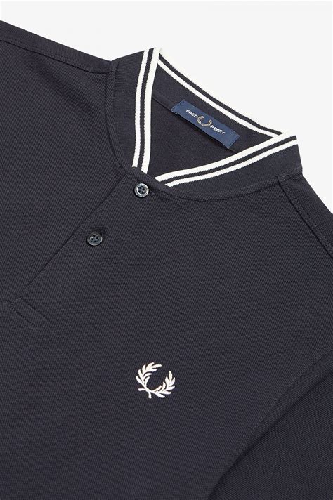 Bomber Collar Polo Shirt Navy Mens Polo Shirts Short And Long Sleeved Polo Shirts Fred Perry