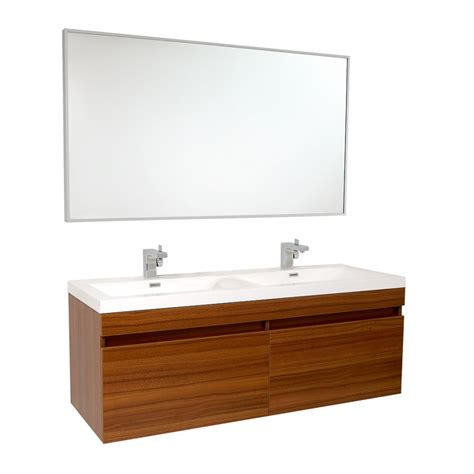 Choose from a variety of farmhouse, modern, and traditional styles! 56.5 Inch Teak Modern Bathroom Vanity with Wavy Double ...