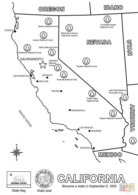Map Of California Coloring Page Free Printable Coloring Pages