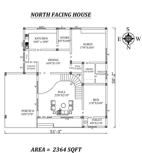 51x50 Amazing North Facing 2bhk House Plan As Per Vastu Shastra