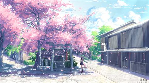 Anime Scenery Cherry Blossoms Background Hd Images 1
