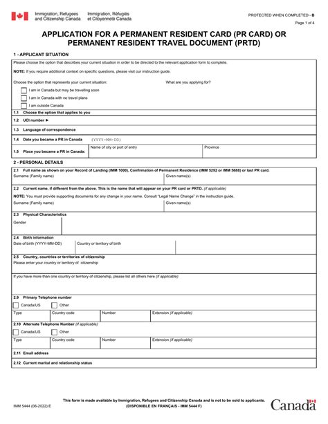 Form Imm Download Fillable Pdf Or Fill Online Application For A Permanent Resident Card Pr