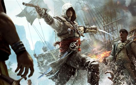 Assassins Creed Black Flag Game Battle Ship Pirate Wallpaper