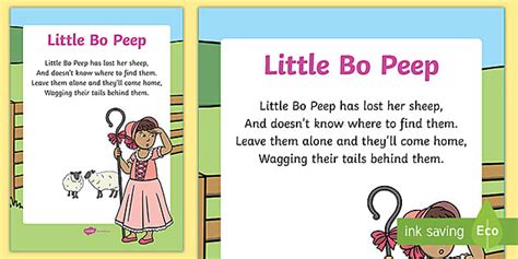 Little Bo Peep Nursery Song Poster Teacher Made Twinkl