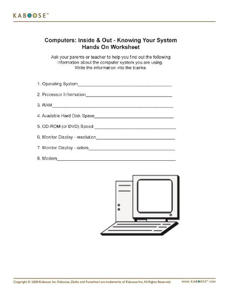 Computers Inside And Out Knowing Your System Hands On Worksheet