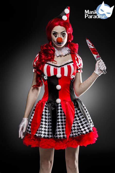 6 tlg horror clown komplettset hallowen damen kostüm scary karneval fasching s l clown kostüm