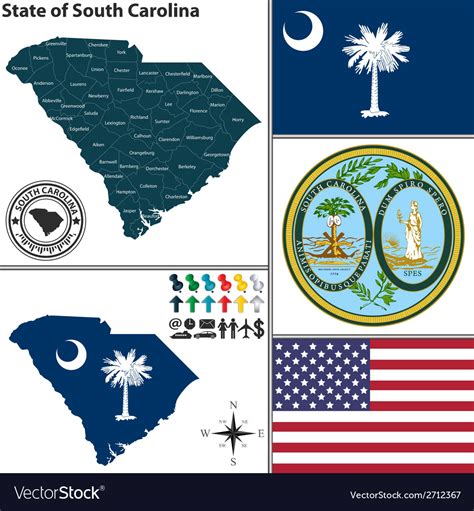 Map Of South Carolina With Seal Royalty Free Vector Image