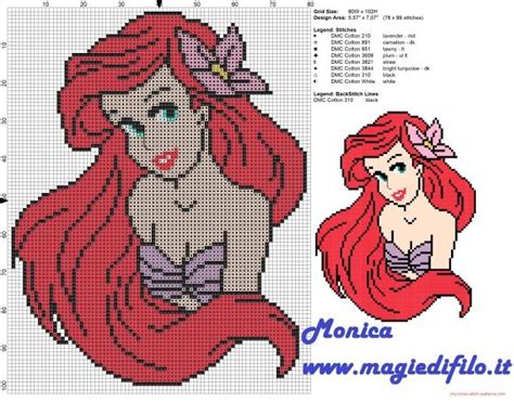 No sharing or copying of this chart is allowed. Ariel the little marmaid cross stitch pattern | Cross ...