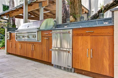 Teak Cabinets With Slab Door Lynx 54 Grill Double Side Burner And