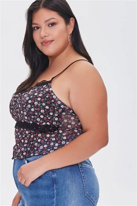 Plus Size Floral Mesh Cropped Cami