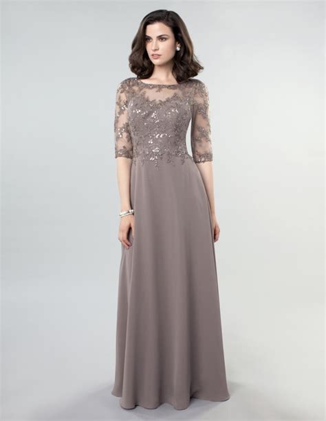 Vintage Chiffon Half Sleeves Lace Floor Length Gray Mother Of The Bride
