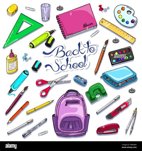 Vector Illustration Of Back To School Supplies School Colorful