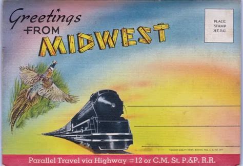 Railroad Route Map Midwest Hwy 2 Foldout Postcard Cm St P P Jewel Huwe