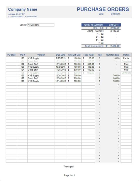 Purchase Order Tracker For Excel