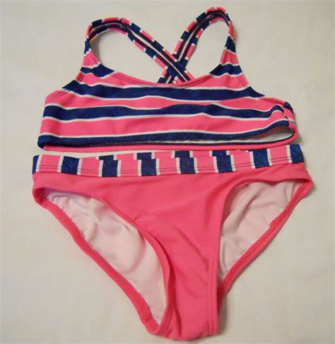 Op Girls Swimsuit Bikini Set Swimwear Size L 10 12 Pink Blue Upf 50 Ebay