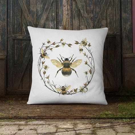 Bee Pillow Bee Cushion Bee Cotton Pillow Farmhouse Decor Etsy