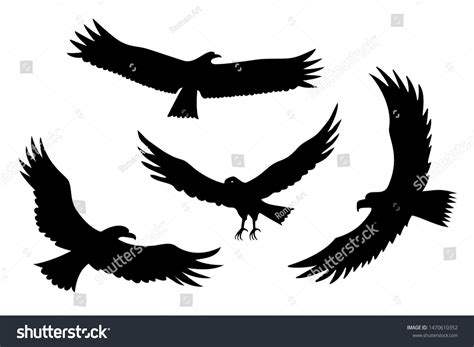 Flying Eagle Falcon Hawk Black Silhouette เวกเตอร์สต็อก ปลอดค่า
