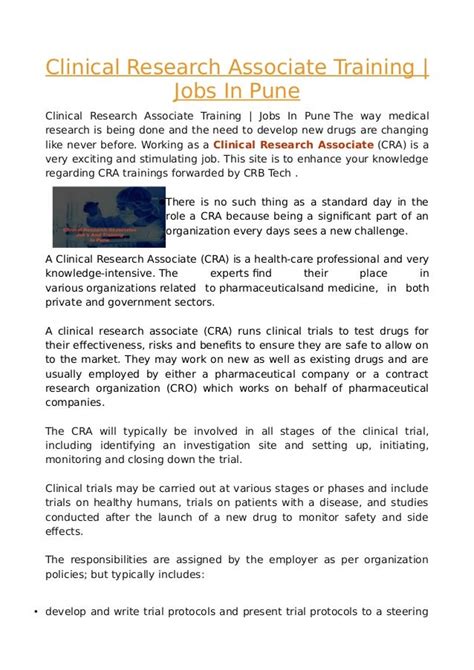 Clinical research associates CRA Jobs pdf
