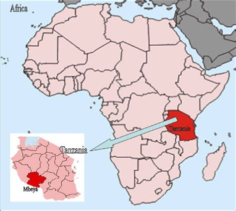 Map Of Africa Showing The Location Of Tanzania And Mbeya Region