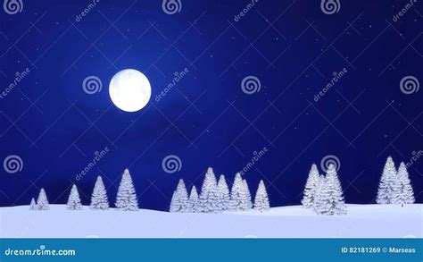 Snowy Firs And Moon In Starry Night Sky Stock Illustration