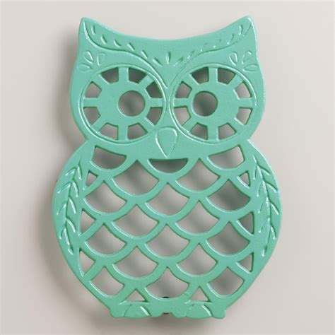 Aqua Cast Iron Owl Trivet Owl Kitchen Owl Decor Teal Kitchen