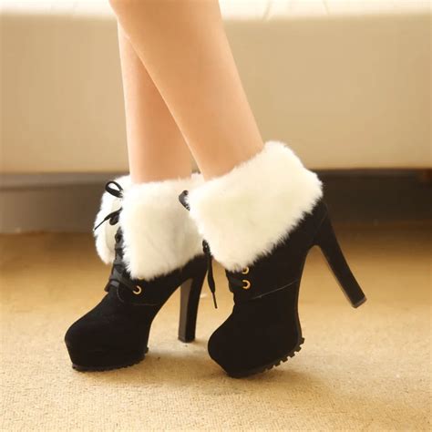 2015 New Hot Fashion Women S Ankle Boots High Heels Winter Warm Snow Pumps Women S Flock Boots