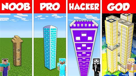 Minecraft Battle Noob Vs Pro Vs Hacker Vs God Tallest House Base