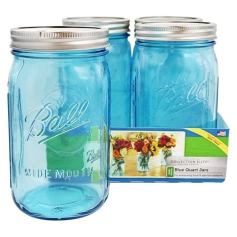 Ball Elite Blue Wide Mouth Quart Jars And Lids X 4 New