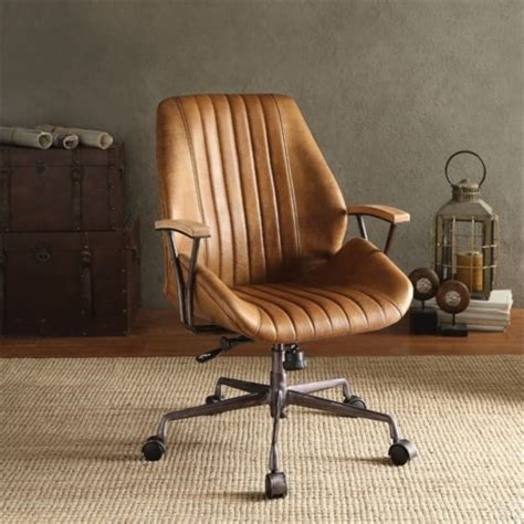 Bowery Hill Leather Adjustable And Swivel Office Chair In Coffee 1