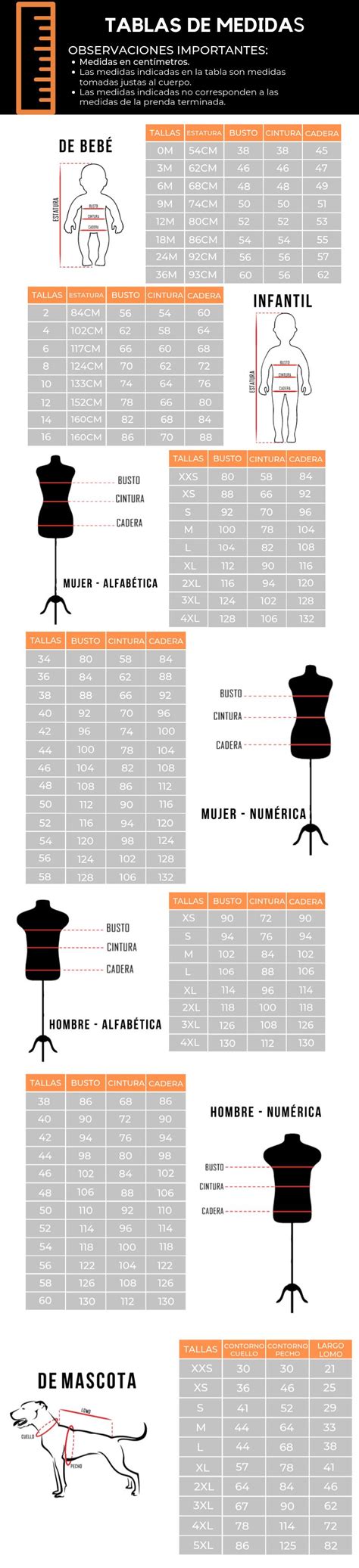 Guía de tallas Moldes Unicose Patrones de costura clásicos Tabla