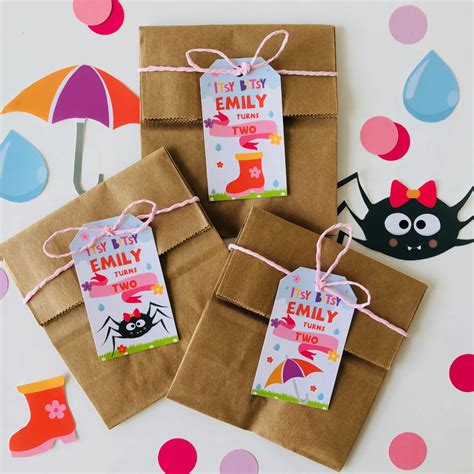Girl Itsy Bitsy Spider Party Favor Tags Printable Pigsy Party