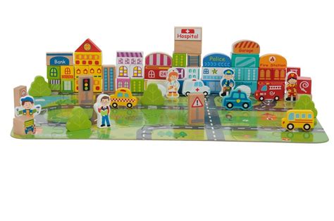 Toysters 100 Piece Wooden City Building Blocks Bpa Free Wood Game Set