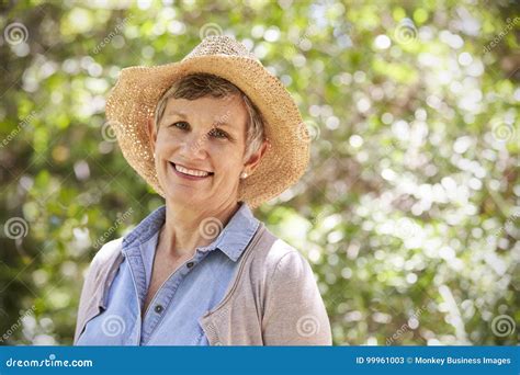 Outdoor Portrait Of Mature Woman Wearing Straw Hat Stock Image Image Of View Beautiful 99961003