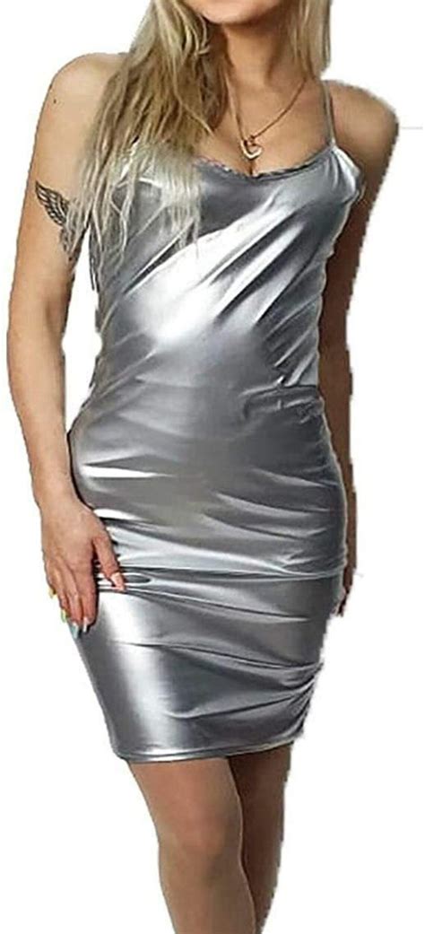 Women Slinky Pvc Mini Dress Leather Wet Look Pu Vinyl Night Etsy
