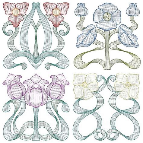 Rippled Art Nouveau Flowers Set 10 Designs 3 Sizes Products