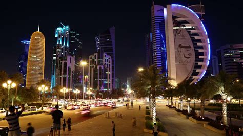 Qatar Doha March 20 2018 4k Night Timelapse Of Road Traffic In