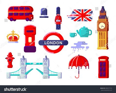 London Icons Set England Thin Flat Stock Vector Royalty Free
