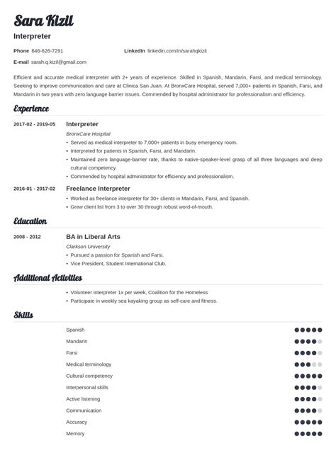 Interpreter Resume Sample And Guide With Skills