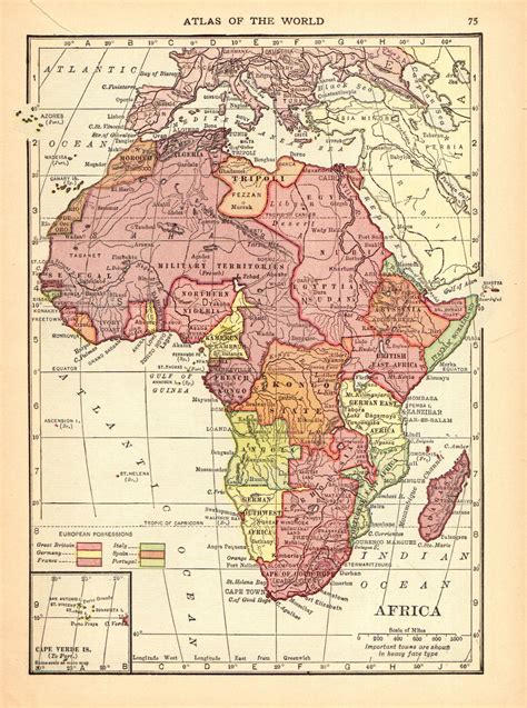 Vintage 1942 Map Of Africa Map Wall Art Antique Map W