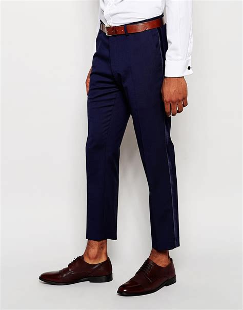 The jacket is made from a cotton blend with a decorative printed lining. Lyst - Asos Skinny Tuxedo Suit Trousers With Satin Stripe ...