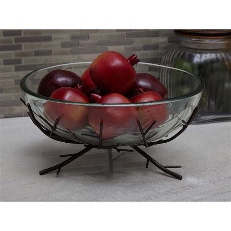 Natural Reflections Glass And Iron Decorative Bowl With Twig Stands