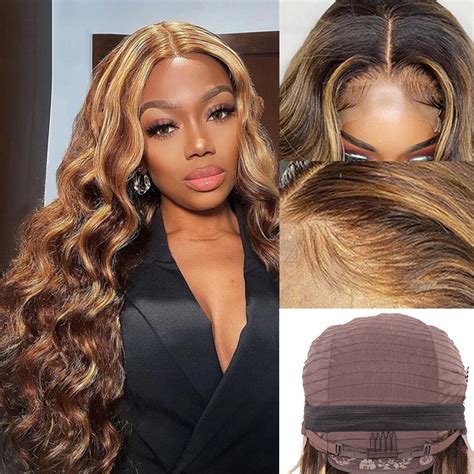 Highlight Body Wave 4x4 Lace Closure Wigs P427 Honey Blonde Piano Color Ombre Highlight Wig Pre