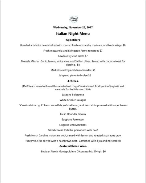 It's the best insurance against overcooking it…which is a tragedy of epic proportions. Our menu for tonight! The prime rib and mixed grill look particularly amazing this week. Hope to ...