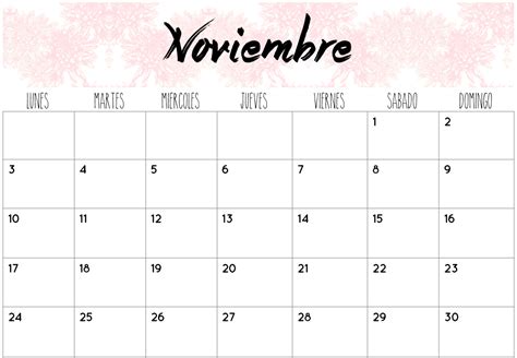 Calendarios Noviembre para organizar Decoración