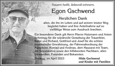 Traueranzeigen von Egon Gschwend Allgäuer Zeitung