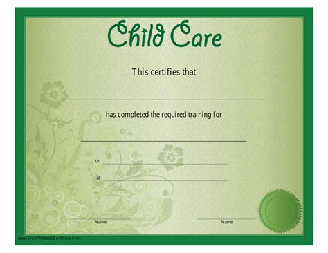 Green Child Care Certificate Template Download Printable Pdf