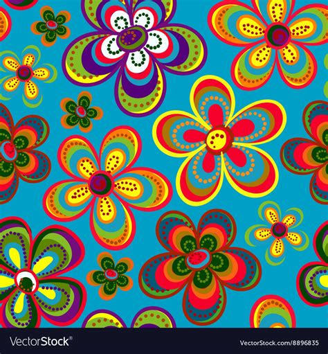 Seamless Colorful Retro Flower Background Pattern Vector Image
